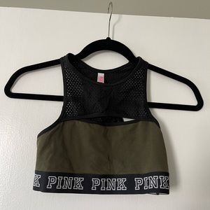 Victoria’s Secret pink sports bra - green with front and back cut outs